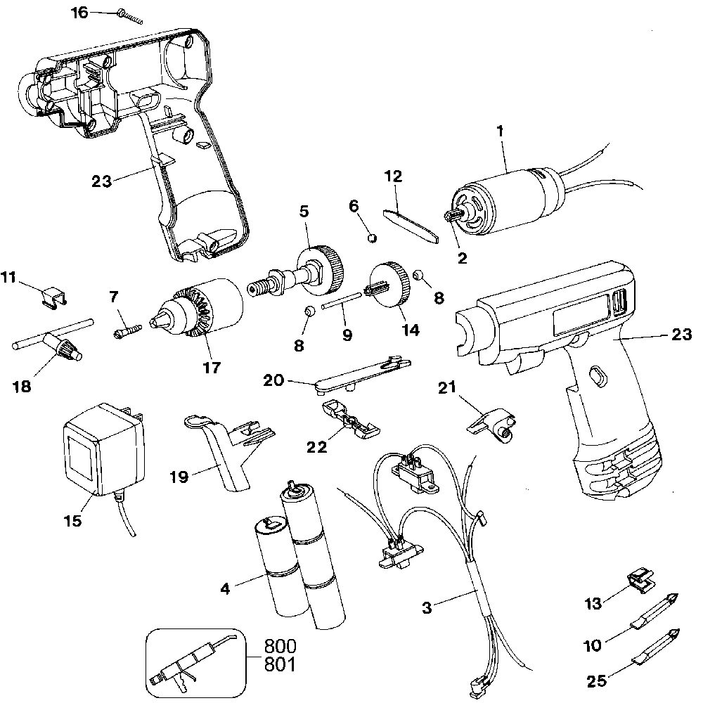 Exploded Diagram A Diagram and Parts List for 9049-27 Type 1 Black and Decker Cordless Drill